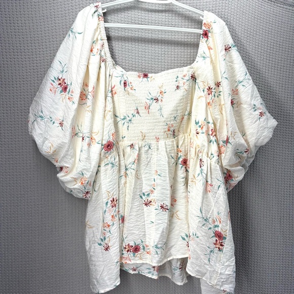 Torrid Womens Shirt Blouse 4X Floral Sheer Ruched Sleeves Boho Flowy Summer - Picture 2 of 9